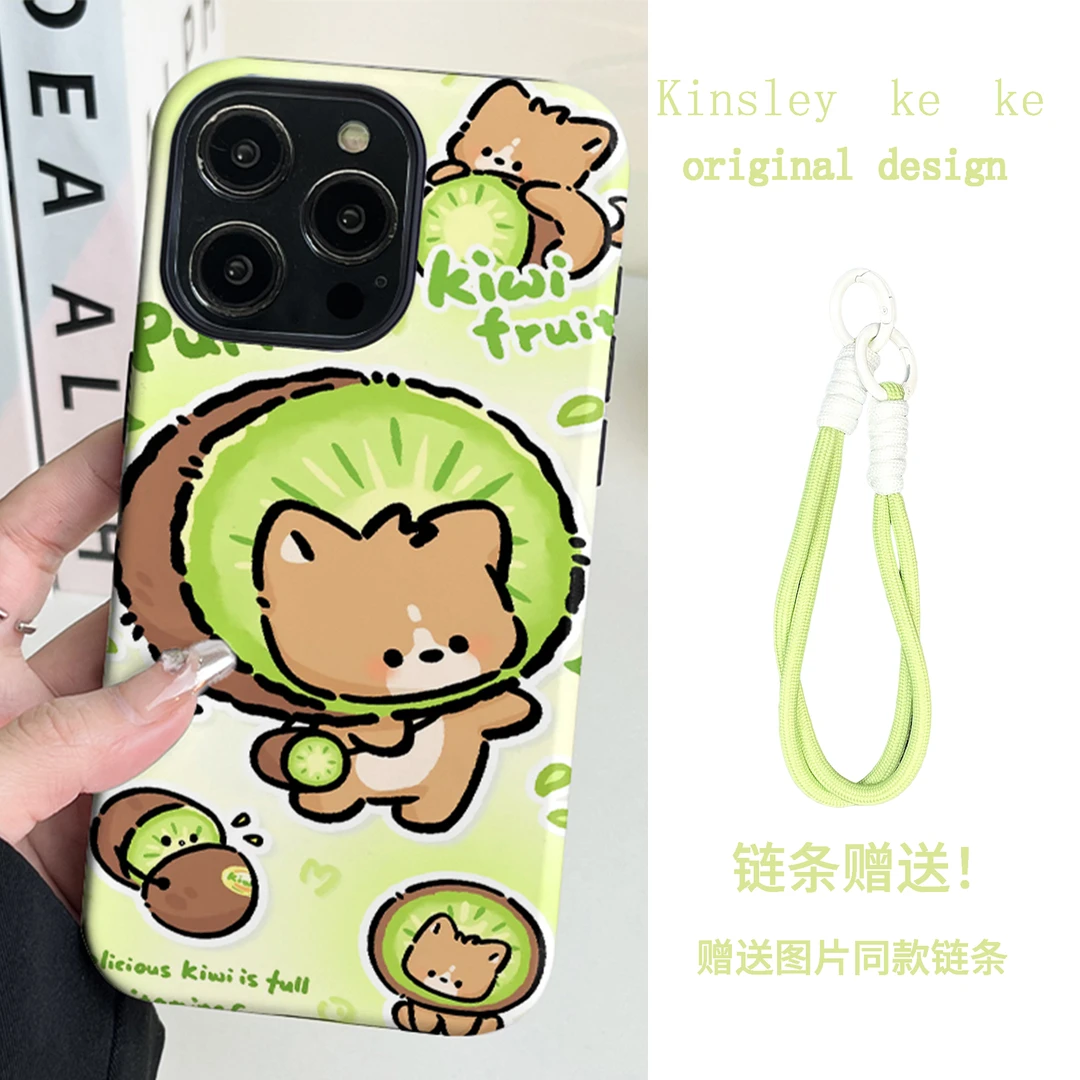 奇异果小狗二合一磨砂菲林黑色适用苹果华为OPPO荣耀VIVO手机壳