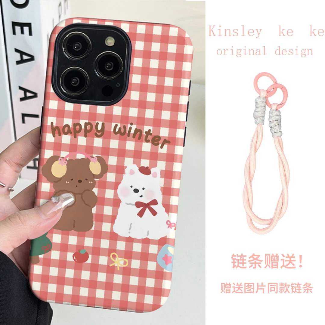 圣诞萌宠二合一磨砂菲林黑色适用苹果华为OPPO荣耀VIVO手机壳