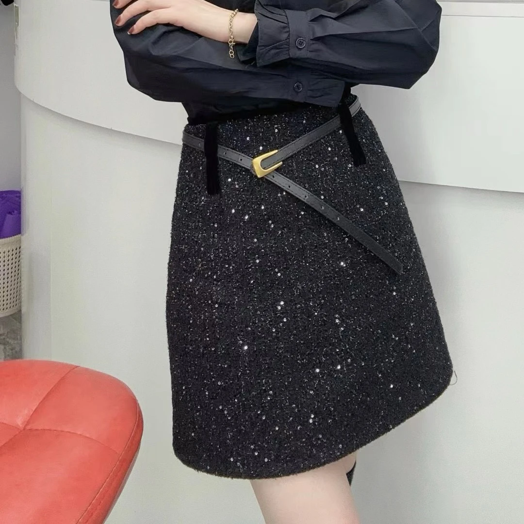 【玫瑰缘】欧货冬季闪片设计师百搭显瘦时尚网红气质气质高腰短裙