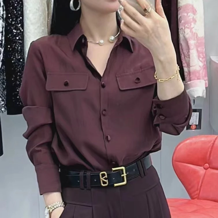 【玫瑰缘】欧货丝绒扣时尚百搭气质淑女风长袖洋气设计感衬衫