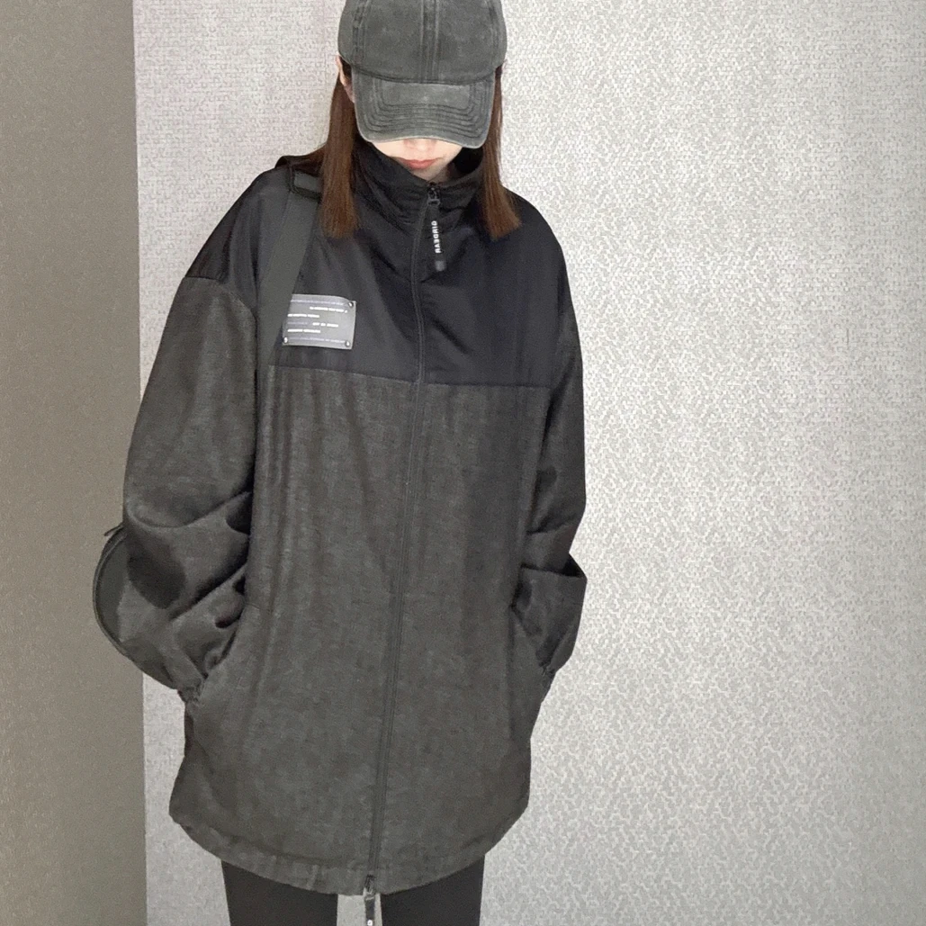 GIRDEAR/哥弟新款时髦简约休闲百搭洋气宽松牛仔拼接夹克1400760