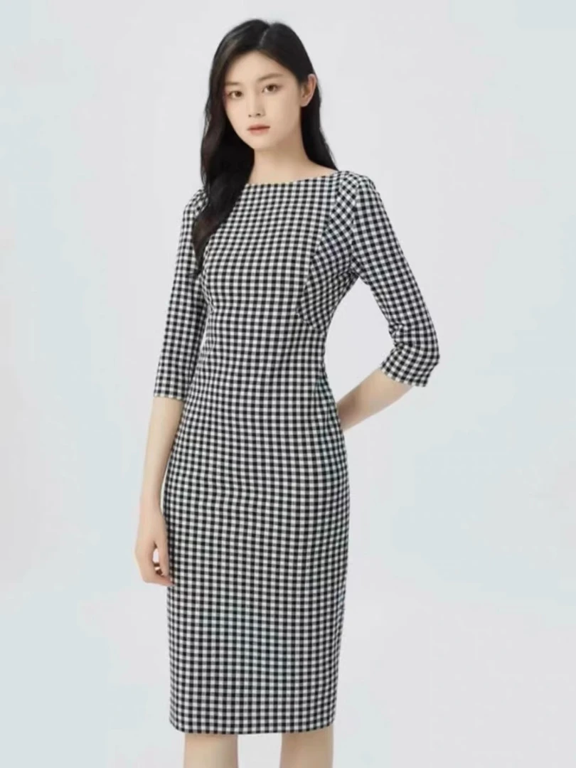 哥弟时尚气质一字领高弹收腰经典王妃连衣裙1500284