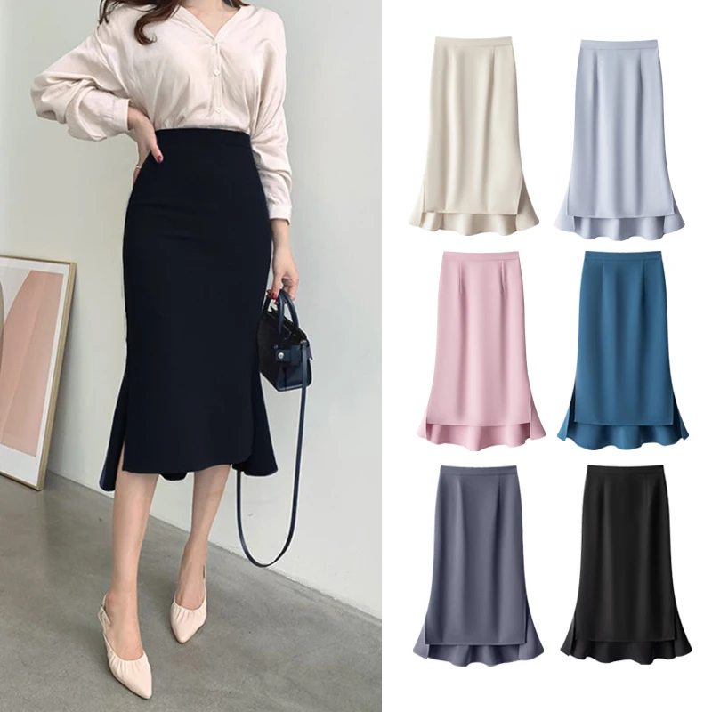 鱼尾裙高档鱼尾半身裙包臀开叉中长款气质洋气裙子新款包臀裙半裙