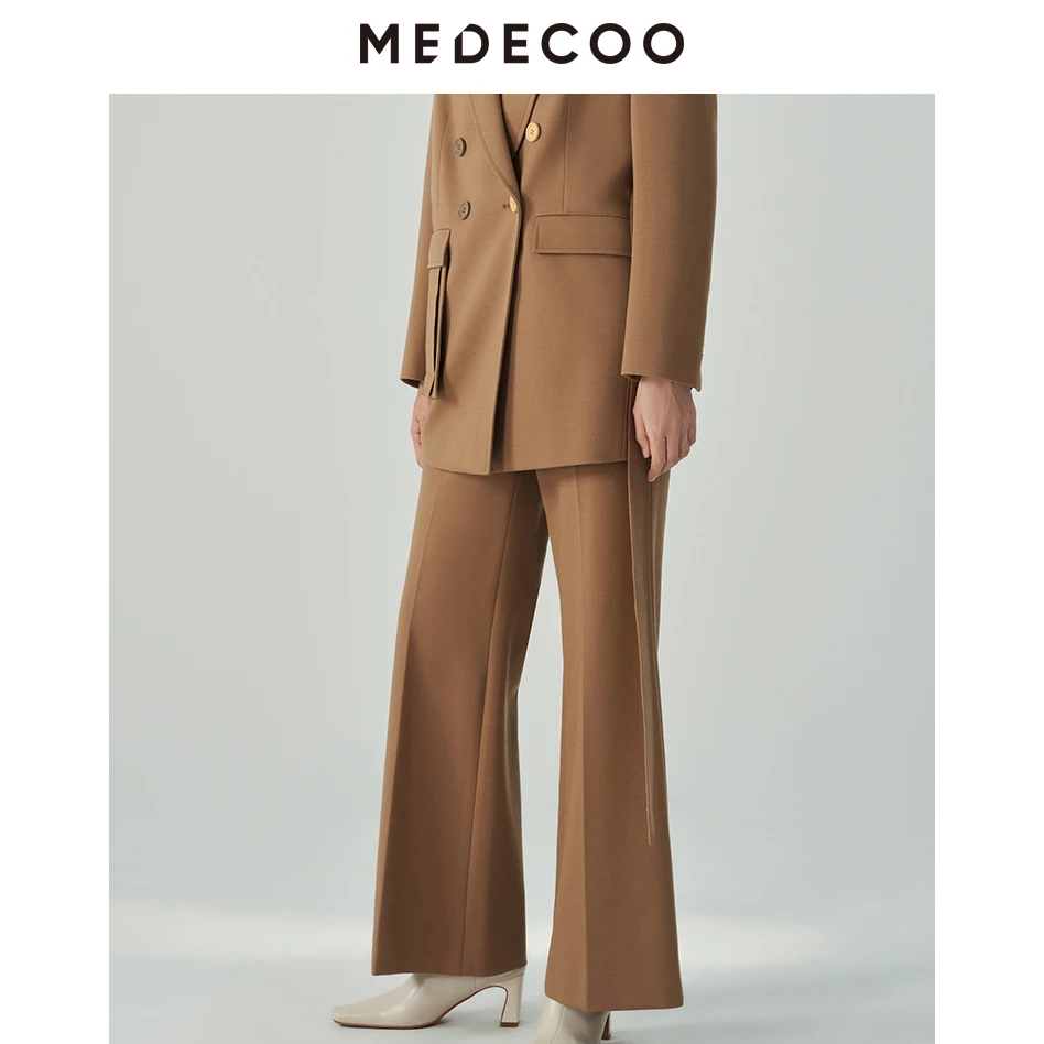 MEDECOO/墨蒂珂冬季新款气质修身微喇休闲长裤西装裤MHD80504