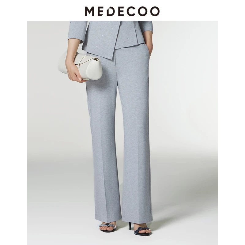 MEDECOO/墨蒂珂秋新款女装休闲直筒裤显瘦阔腿休闲裤MID80523