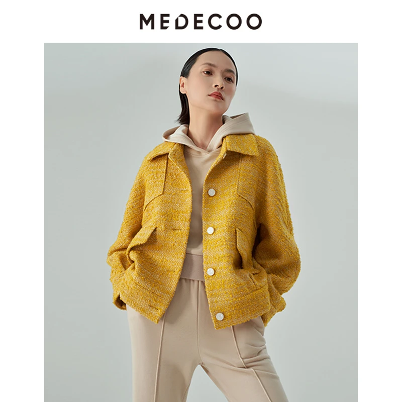 MEDECOO/墨蒂珂 冬时尚简约小香风毛呢外套MHD31109