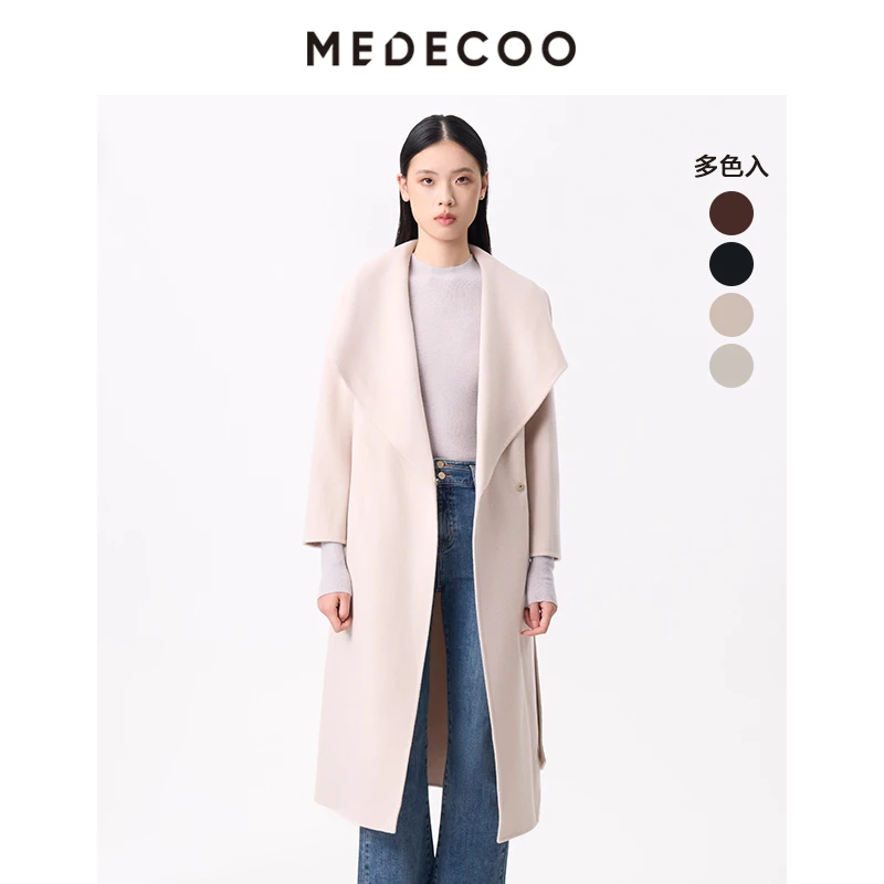 MEDECOO/墨蒂珂冬季新款披肩式大翻领系带呢大衣外套女TID20313