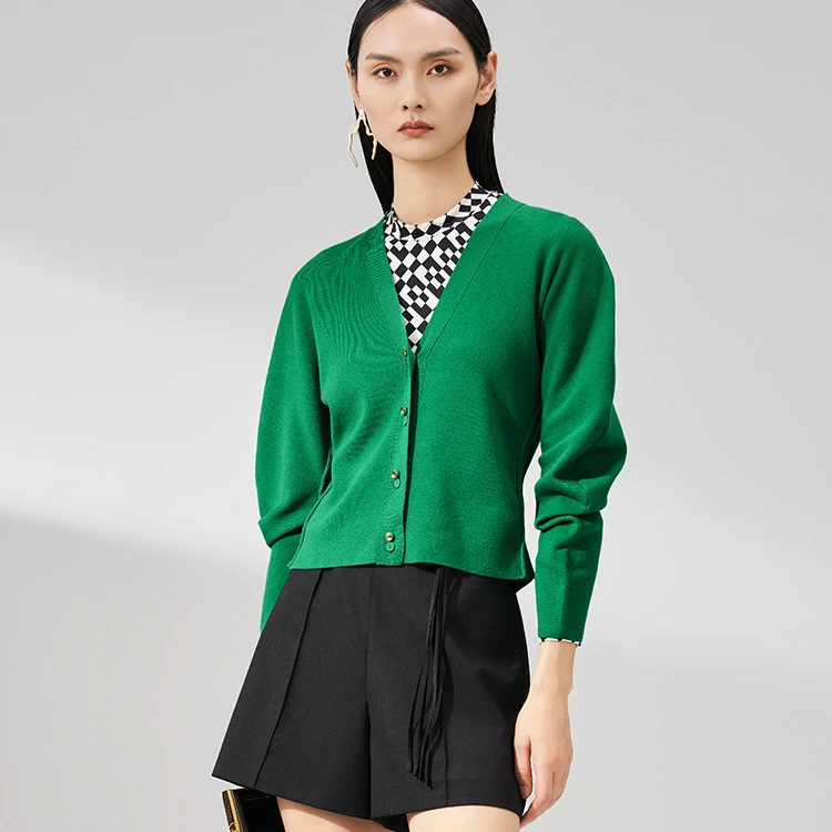 MEDECOO/墨蒂珂【星线好物】 春季女装针织开衫V领斗篷外套MHC40204