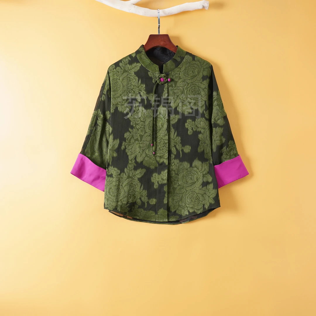 288-8-86151香云纱剪花新中式百分百桑蚕丝2024爆款高品质衬衫