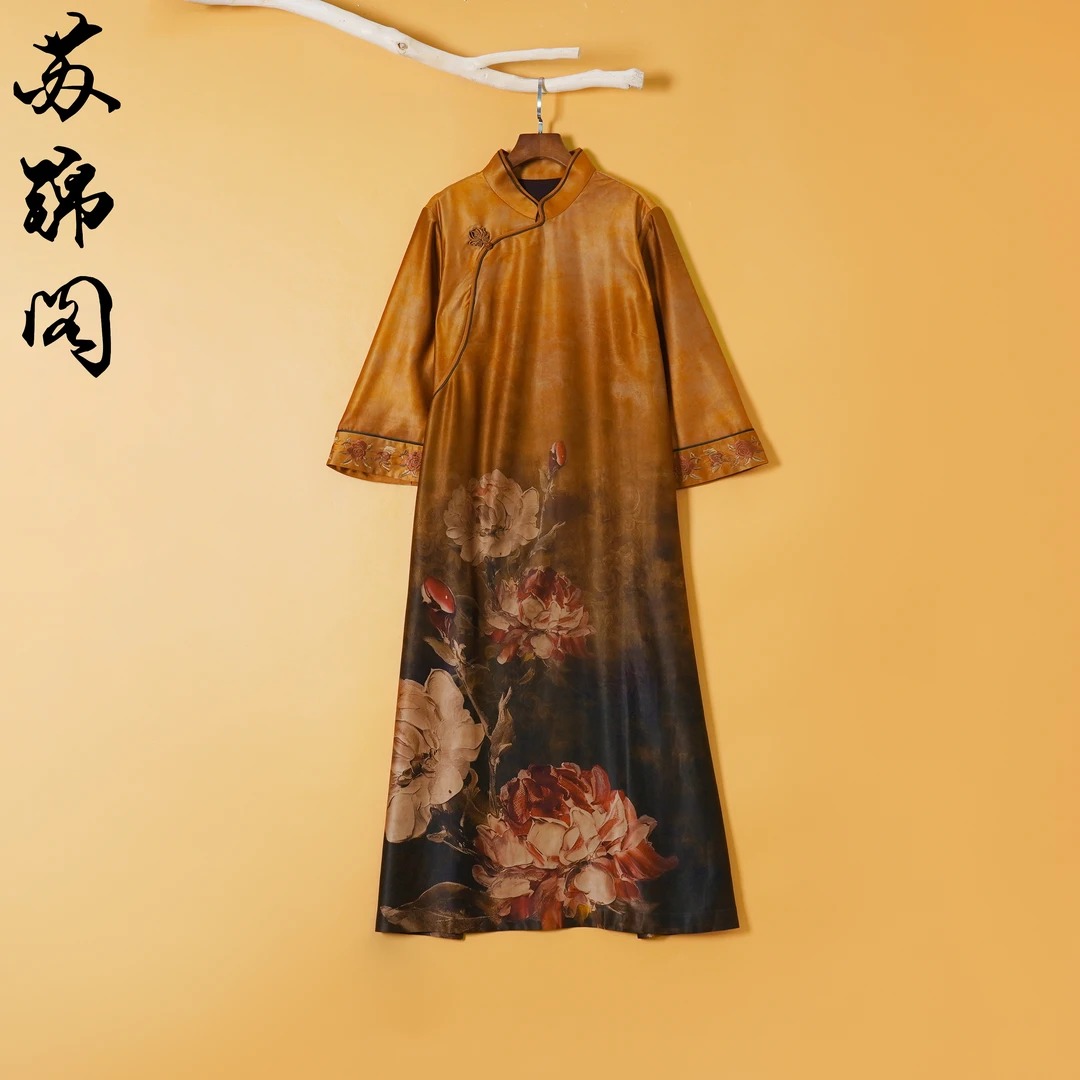 1365-D3189高品质百分百高端重磅高姆米桑蚕丝香云纱刺绣连衣裙