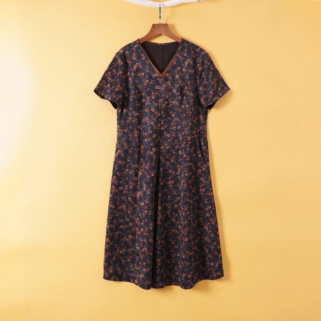 428-5-2339香云纱桑蚕丝重磅花萝高品质2024新款爆款新中式连衣裙