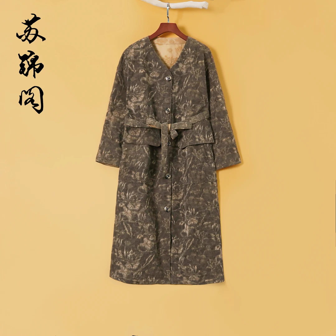 1628-9925新款高端正品百分百桑蚕丝香云纱风衣气质洋气上档次