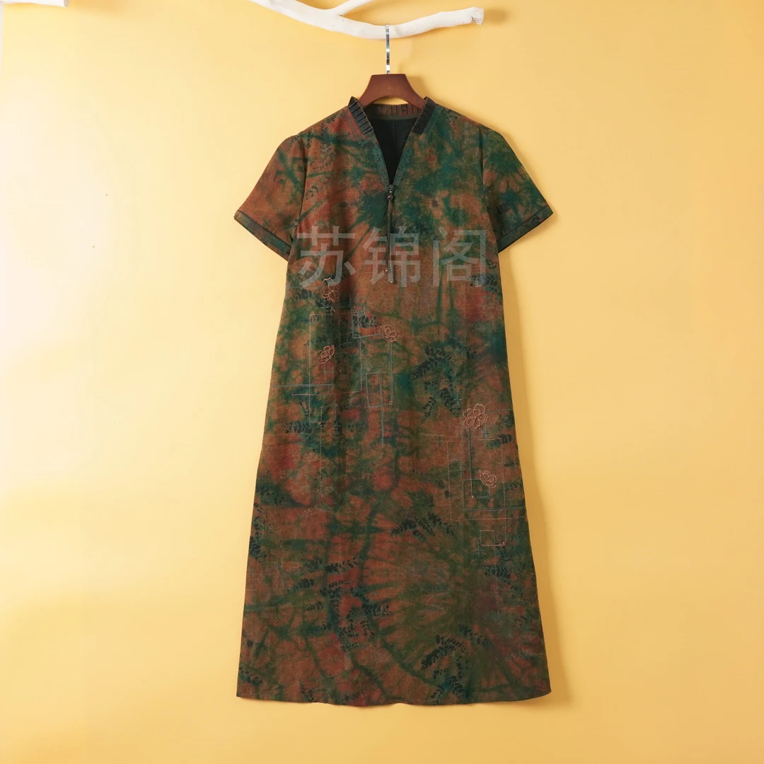 1018-5-1905香云纱桑蚕丝百分百龟裂纹2024爆款高品质重磅连衣裙