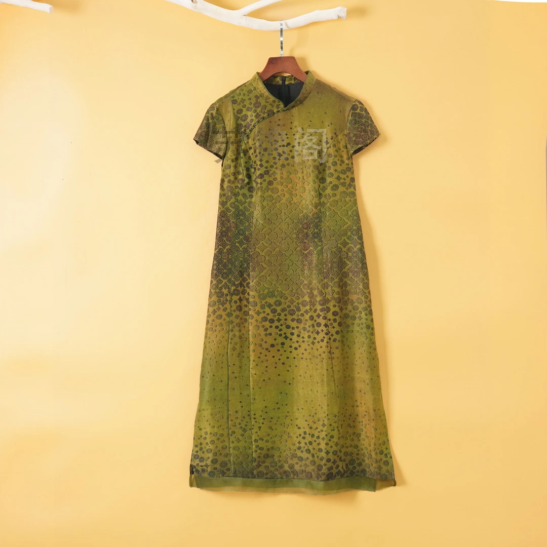 1218-2002高品质高端高定百分百桑蚕丝重锻新中式香云纱连衣裙