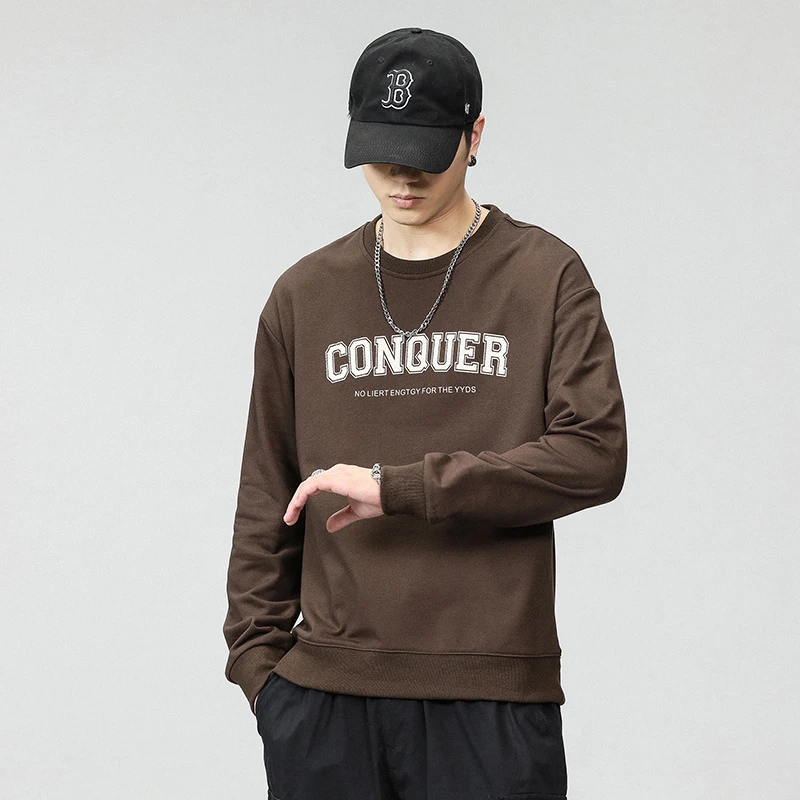 秋冬字母男士卫衣男潮流百搭圆领宽松休闲长袖男简约套头印花上衣