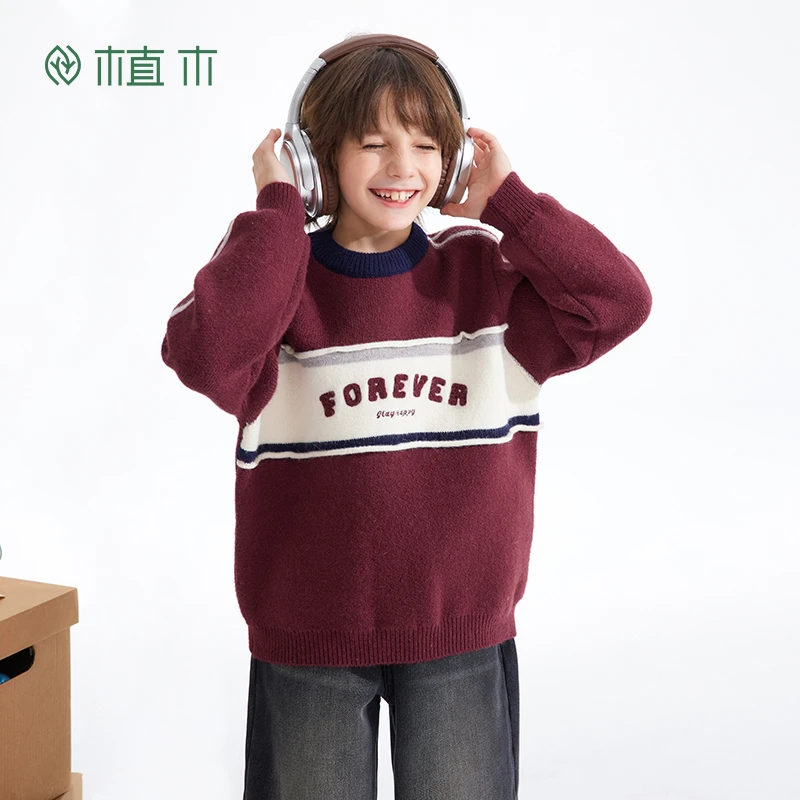 植木童装男童毛衣2024新款秋冬装中大童针织衫圆领毛衣34M053034