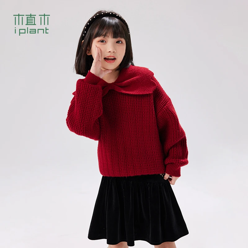 植木童装蝴蝶结年服女童毛衣2023冬装新款儿童拜年服53M057029