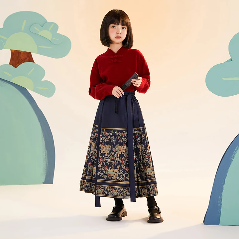 植木童装年服长款新年国风女童马面裙23冬儿童53B233044