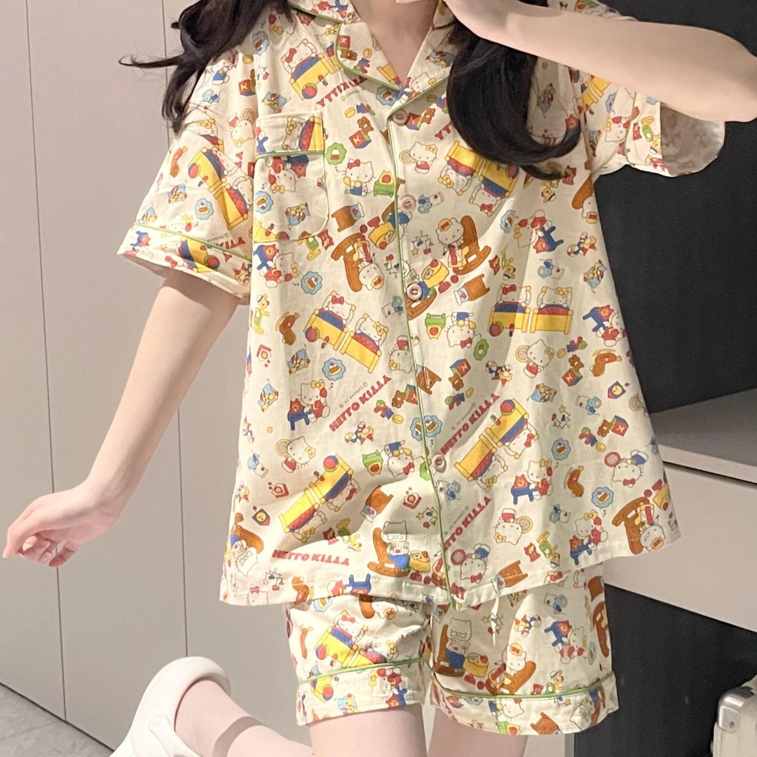 kitty睡衣少女夏季新款短袖套装ins风日系软妹可爱卡通学生家居服