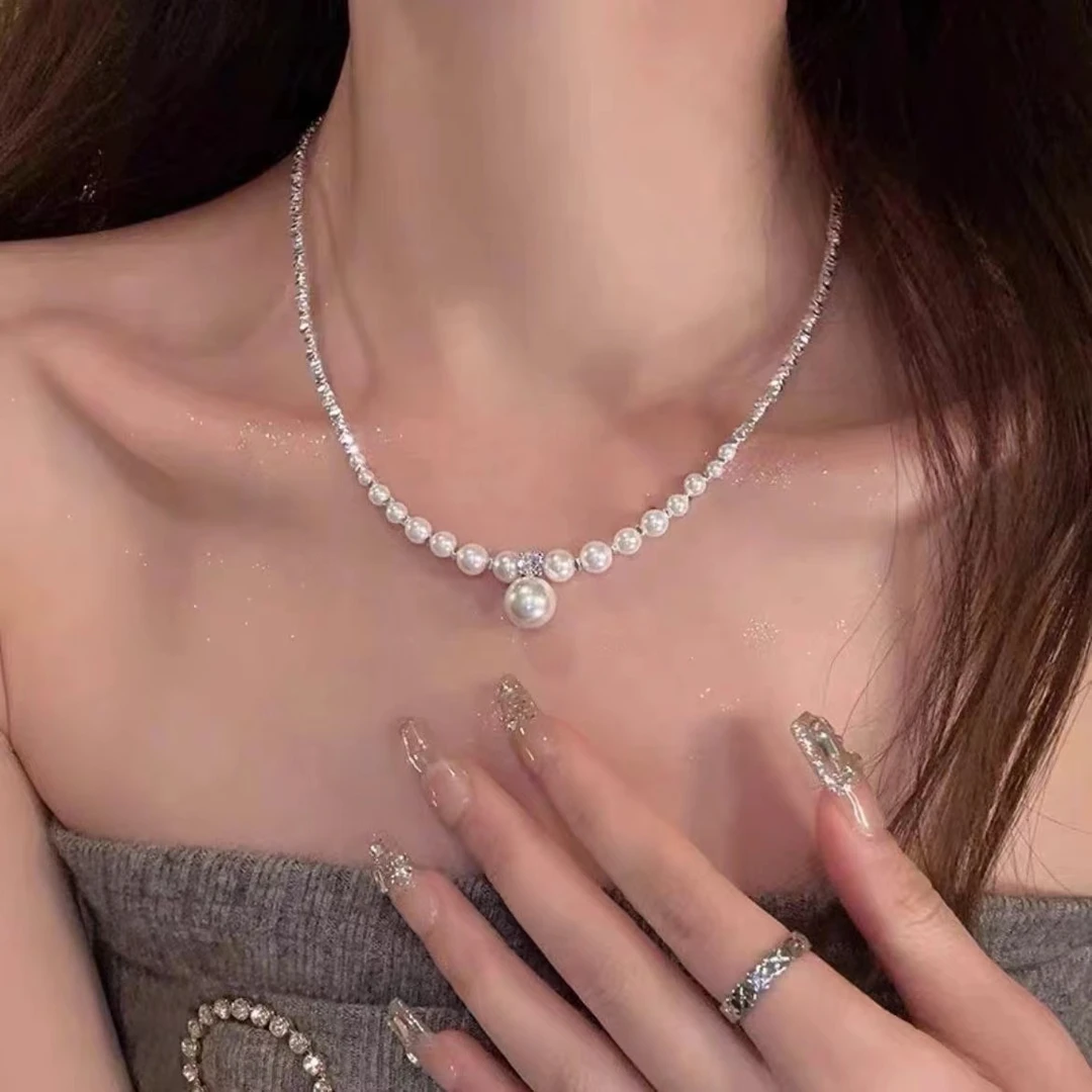 铜合金仿珍珠项链 碎银项链女碎银子简约气质锁骨百搭颈链XL911
