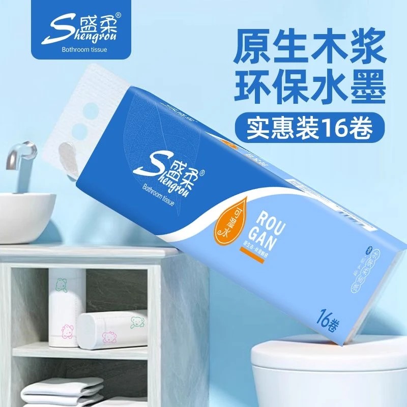 盛柔小熊印花卷纸厕纸厕所干湿两用卷纸卫生纸可湿水母婴亲肤加厚