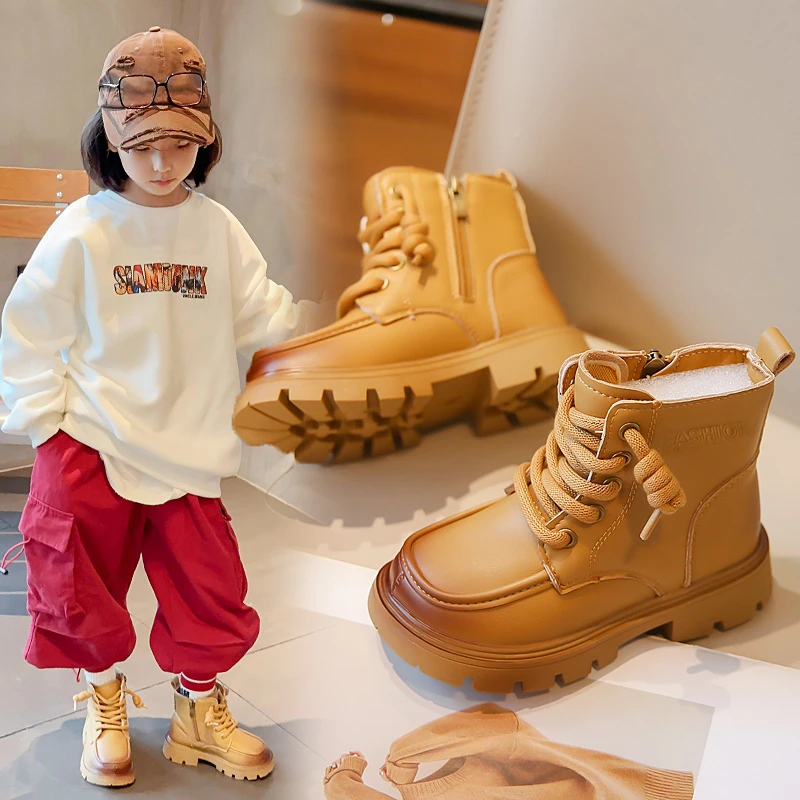 儿童马丁靴3-11岁2024冬季新款中大童加绒女童靴子英伦风男童短靴