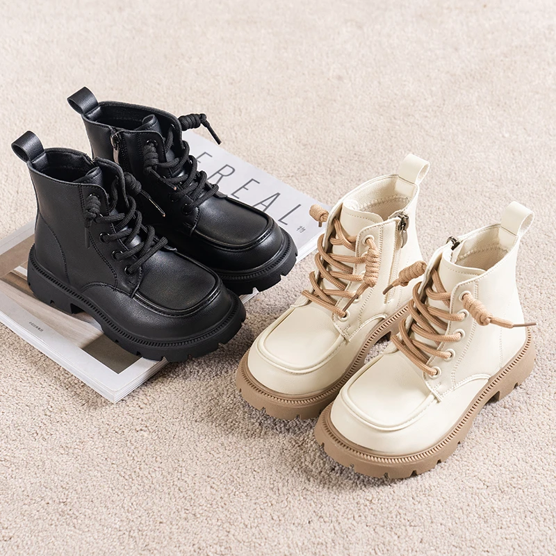 儿童马丁靴3-11岁2024秋冬季新款男童短靴加绒保暖英伦风女童靴子