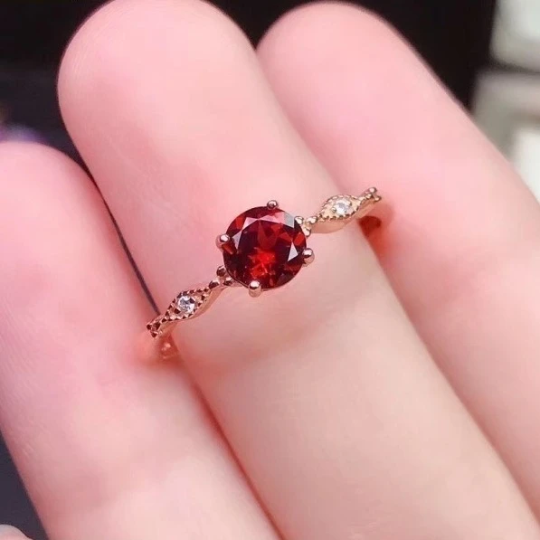 合金亚克力戒指 天然红色戒指女镀S925银简约轻奢指环韩时尚气质
