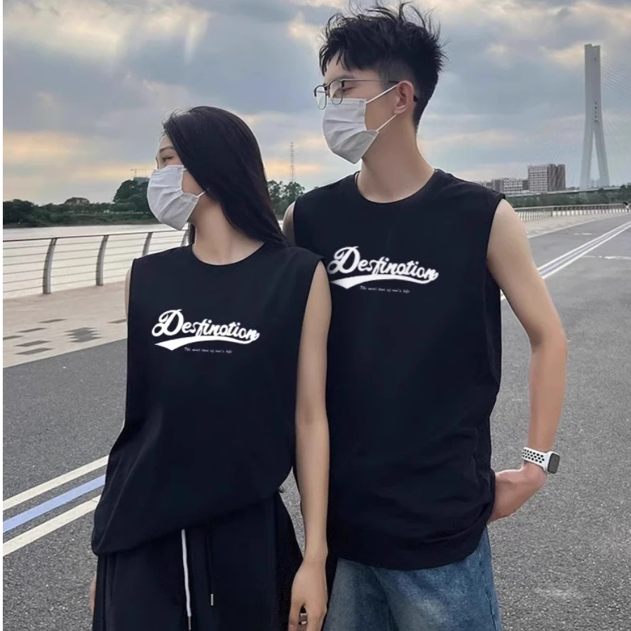 情侣装无袖夏装2024新款潮牌男女同色系背心两件装高级感球服T恤