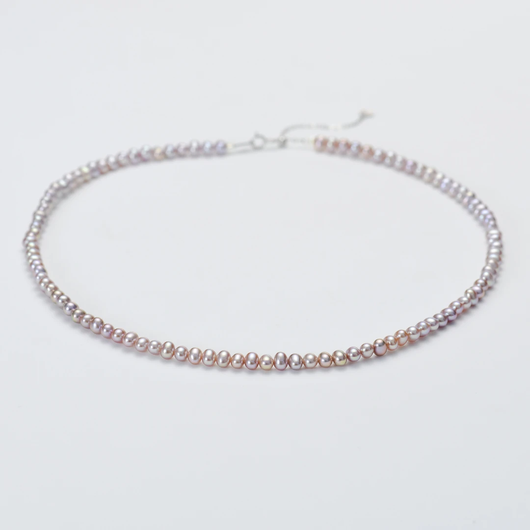 【珍副会长】极光 天然淡水 无核 稀有 紫色小米链4mm左右