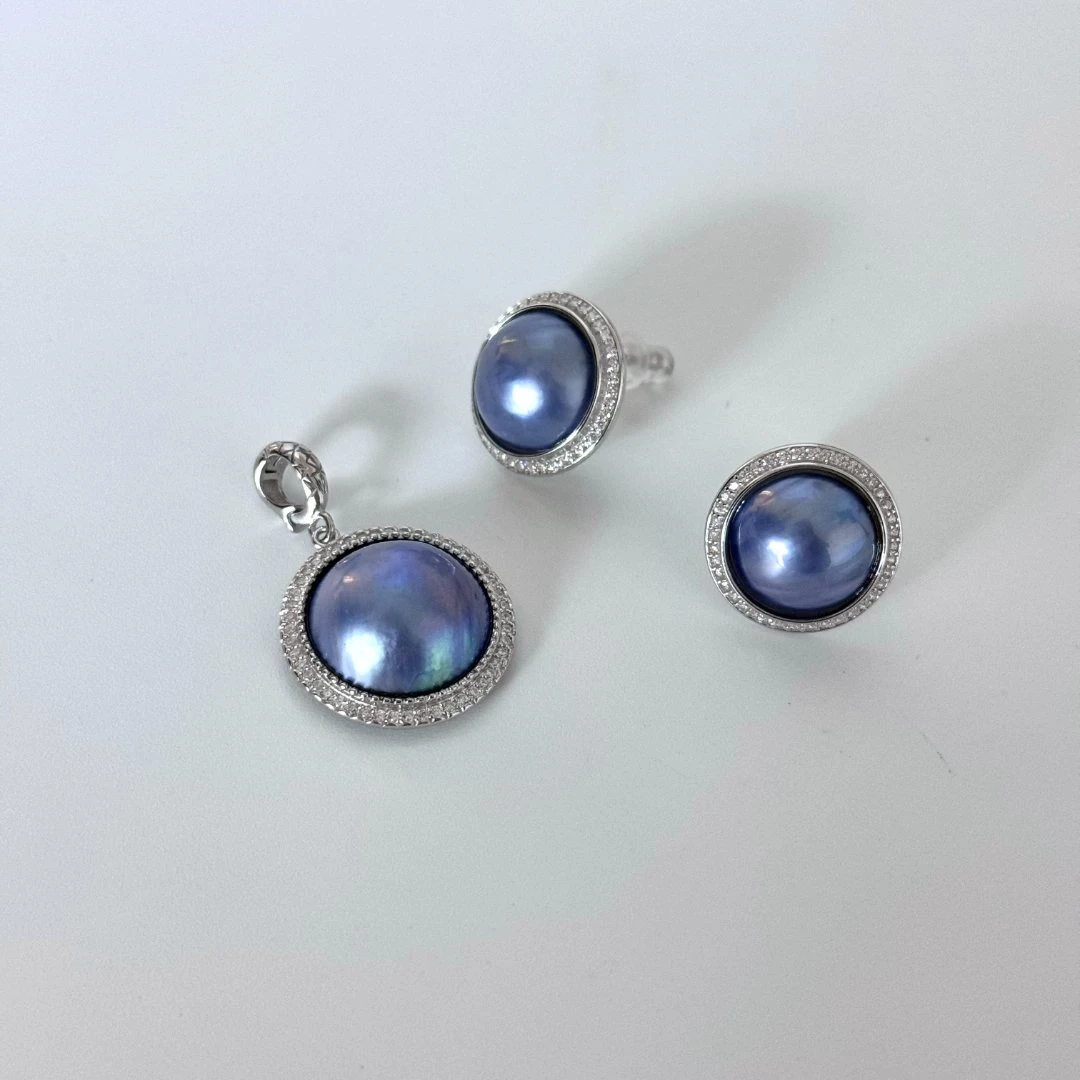 海水马贝珍珠万能扣吊坠不含链15-16mm+马贝耳饰12-13mm