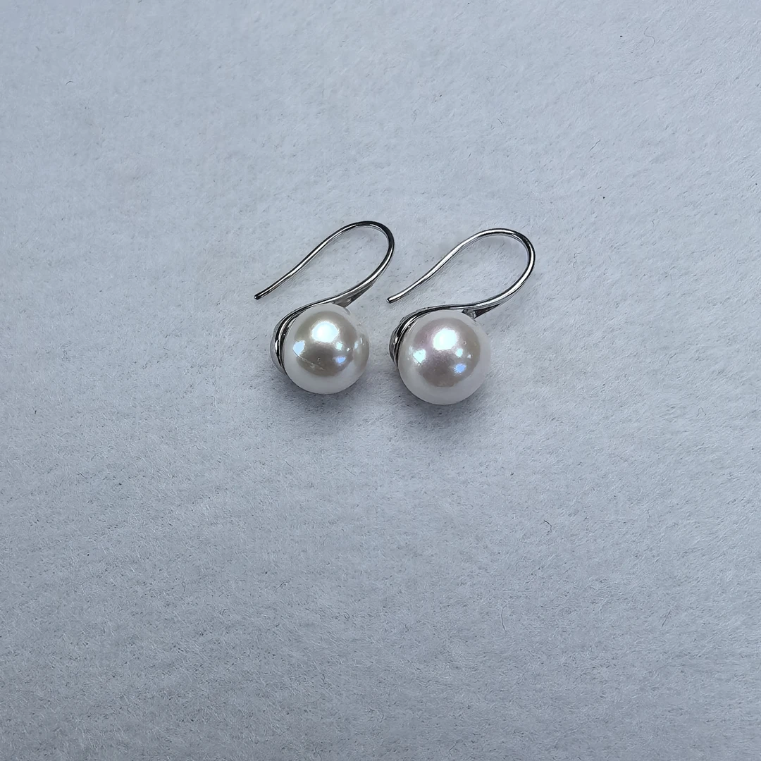 天然淡水白色简约气质时尚高跟鞋珍珠耳饰10-11mm