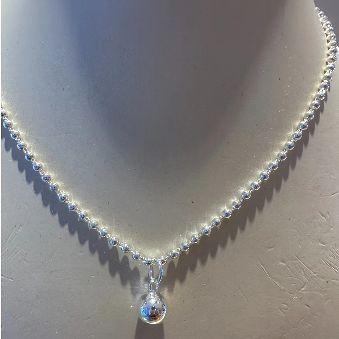 链子足银 纯银项链可调节气质时尚百搭精致光珠素款轻奢小众简约