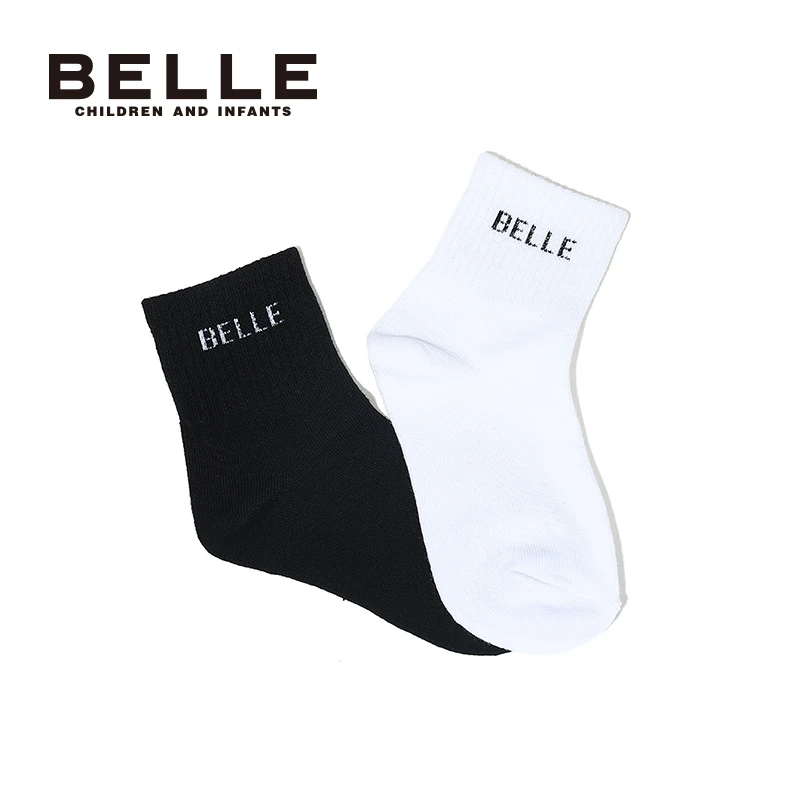百丽儿童黑色白色学生运动袜子EB5151