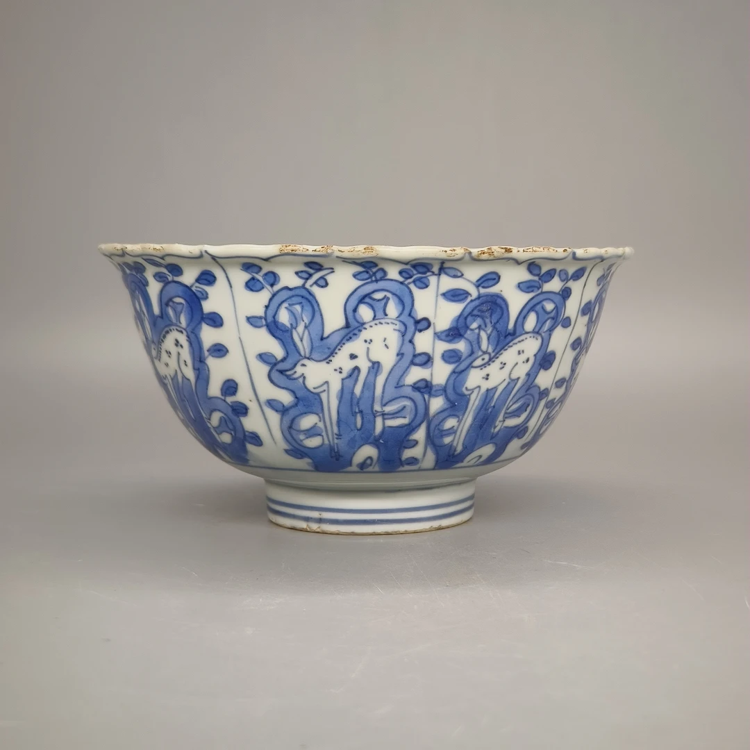 42412044*明万历青花福禄纹花口碗/瓷器四/江苏省文物总店