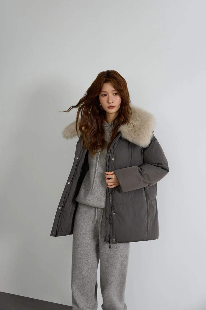 跳舞鸭 韩版大毛领时尚休闲百搭宽松加厚女士冬季短款嘎嘎羽羽