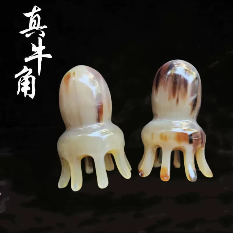 牛角头部按摩梳正宗梳子牛角梳八爪无斑章头部疏通经络批发