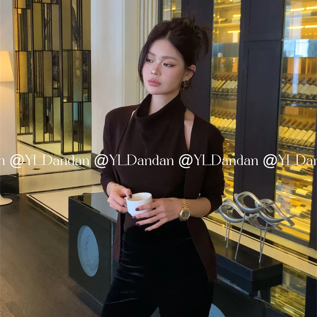 @yldandan|里拉贝尔高阶法式复古质感简约设计假两件针织长袖