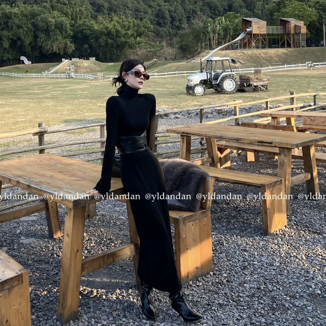 @yldandan|托斯卡纳的花园复古简约典雅性感百搭显瘦高领连衣裙