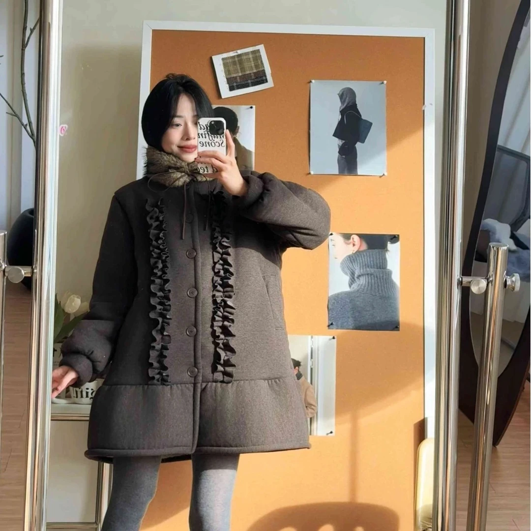 2024年冬季三层加绒厚新款甜美法式花边小睡袍加厚秋冬时尚百搭