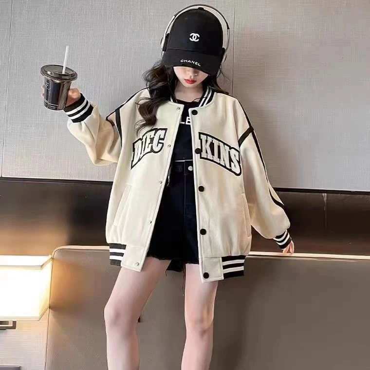 女童韩版休闲棒球服外套2024春秋新款中大童时尚运动百搭潮流上衣