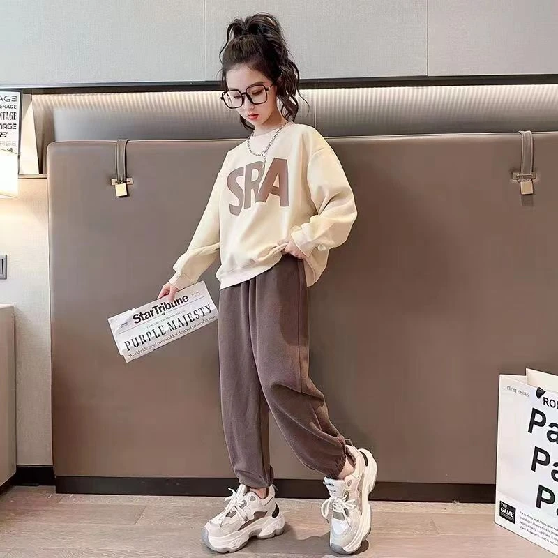 女童卫衣套装2024新款春秋时髦洋气炸街休闲中大童韩范运动两件套