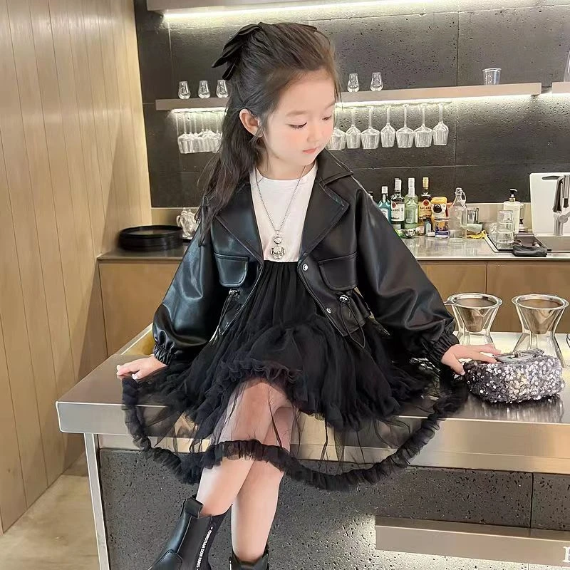 女童公主风纱裙套装长袖儿童拼接蛋糕春秋新款洋气韩版公主裙