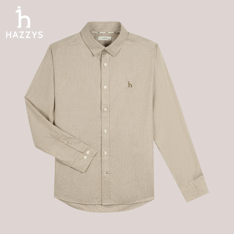 Hazzys哈吉斯秋季男士衬衫长袖舒适休闲商务格纹衬衣简约经典上衣