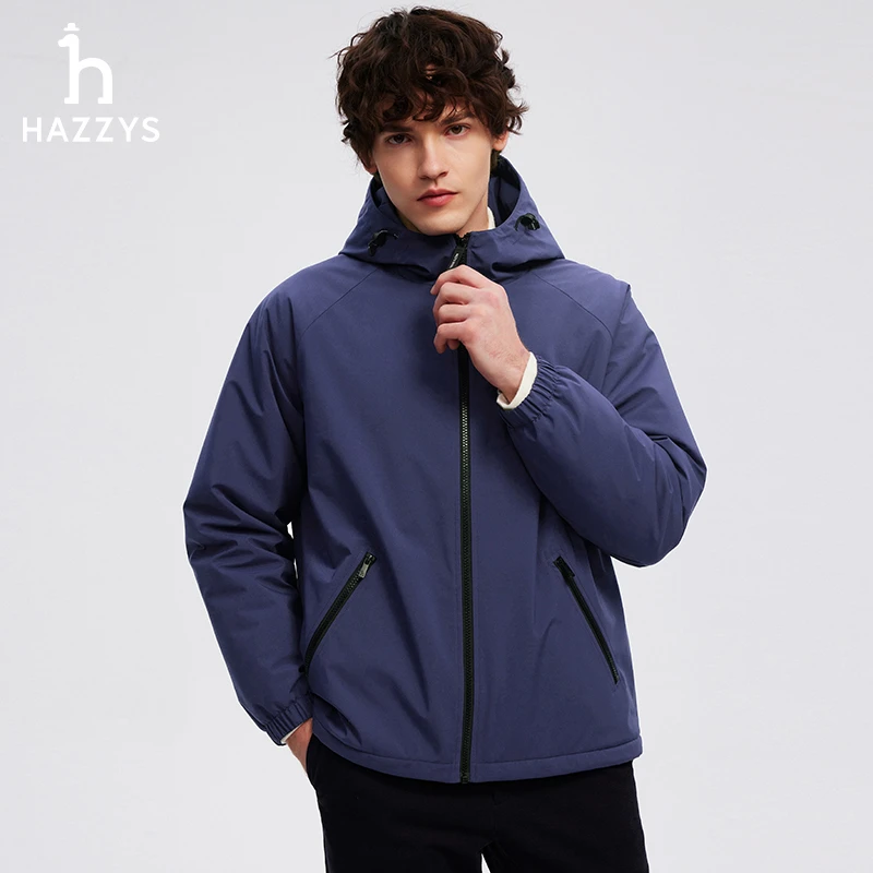 Hazzys哈吉斯男士秋冬休闲连帽户外运动夹克棉服外套通勤百搭