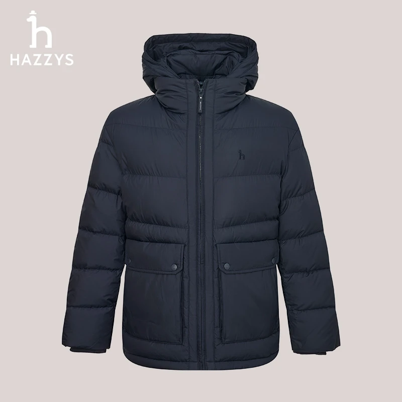 Hazzys哈吉斯冬季男士羽绒服时尚休闲可卸帽加厚保暖冬天外套男装