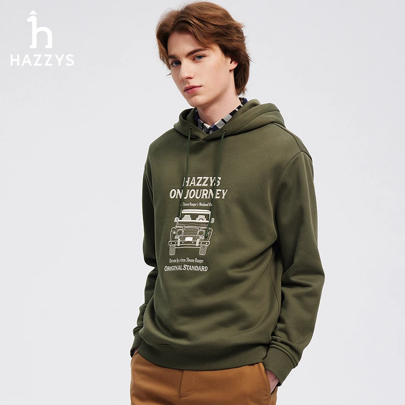 Hazzys哈吉斯秋冬季男士经典休闲连帽长袖卫衣时尚舒适气质上衣