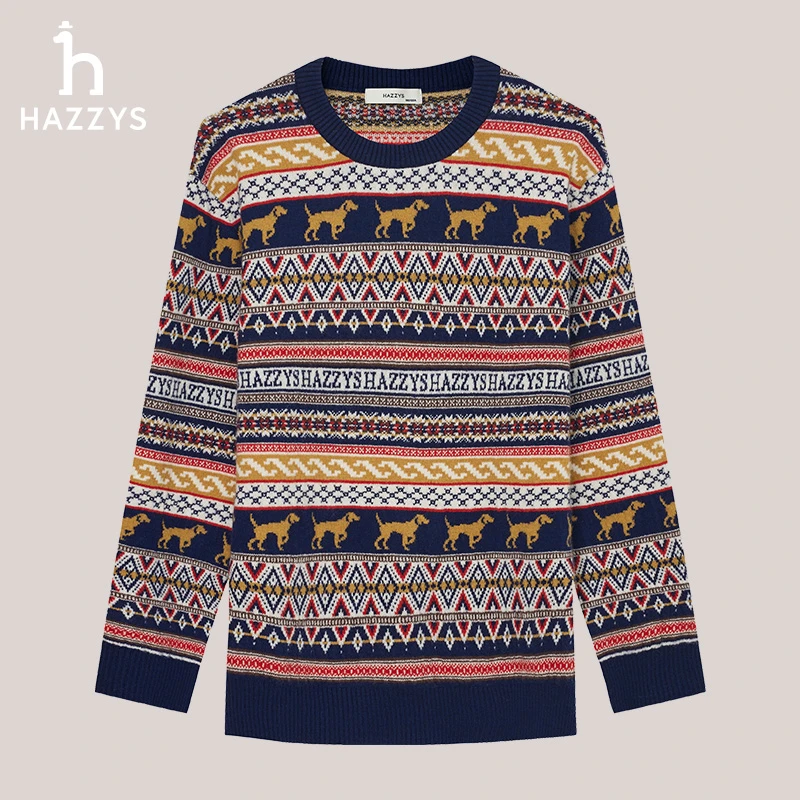 Hazzys哈吉斯男士秋冬经典英伦风气质费尔岛毛衣提花休闲针织衫