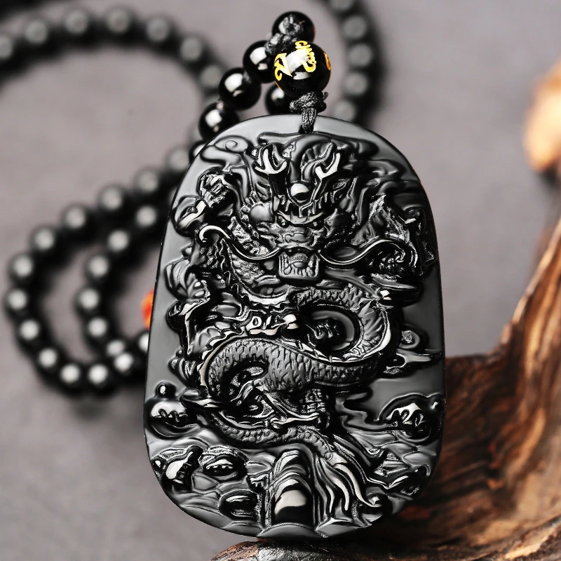 2024龙年黑曜石本命年龙牌龙形吊坠生肖龙项链男女礼物护身挂件
