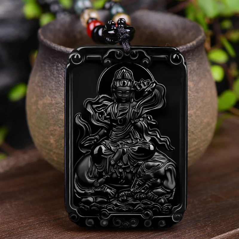 新款天然黑曜石守护神十二生肖属龙属蛇普贤吊坠女男本命年项链